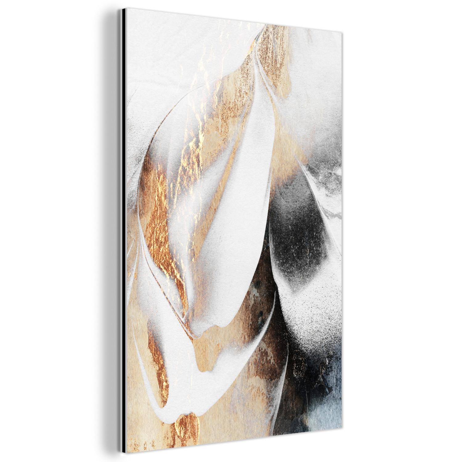 METALLBILD Luxus - Abstrakt - Gold - Weiß Deko Schlafzimmer 40x60 cm - Goldfarben, Metall (40/60cm) - MuchoWow