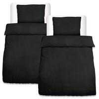 BETTWÄSCHE Meline 135/200 cm + Kissenbezug 80/80 cm Schwarz Seersucker 2er Set - Schwarz, Textil (80/80cm) - Beautissu 