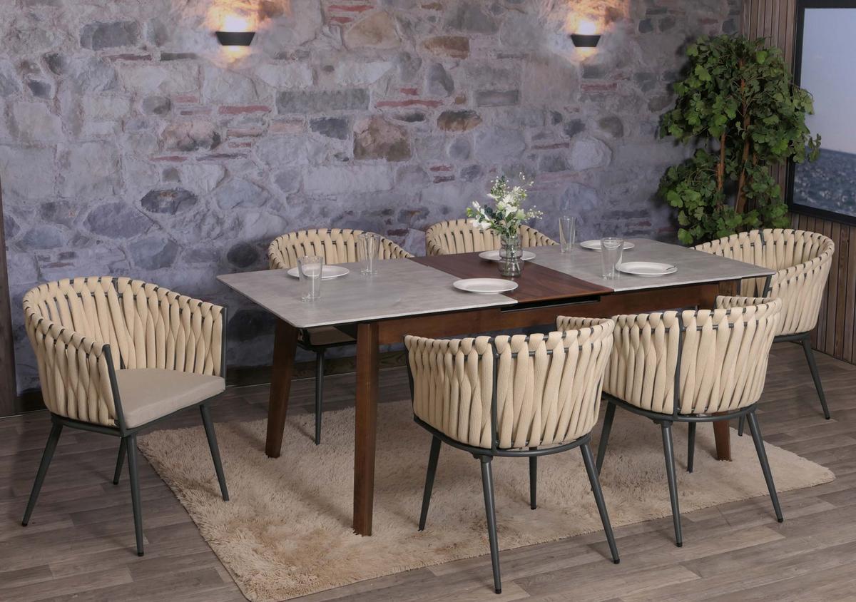 ESSZIMMERSTUHL Cremeweiß, Braun 6er-Set - Weiß/Braun, Textil (61/82/57cm) - MCW