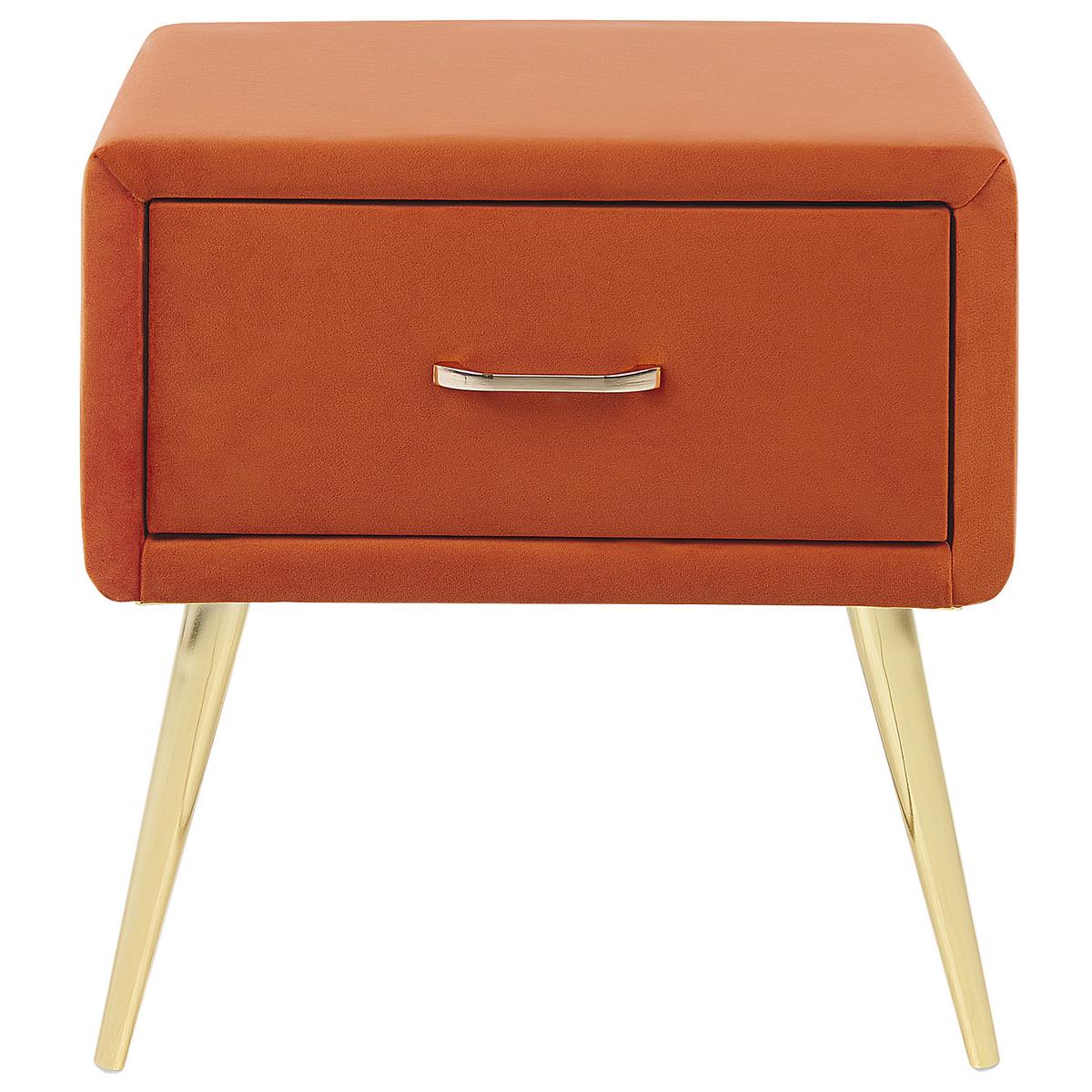 NACHTTISCH Samtstoff orange/gold 1 Schublade 38/46/49 cm Flayat - Goldfarben/Orange, Textil (46/49/38cm) - Beliani