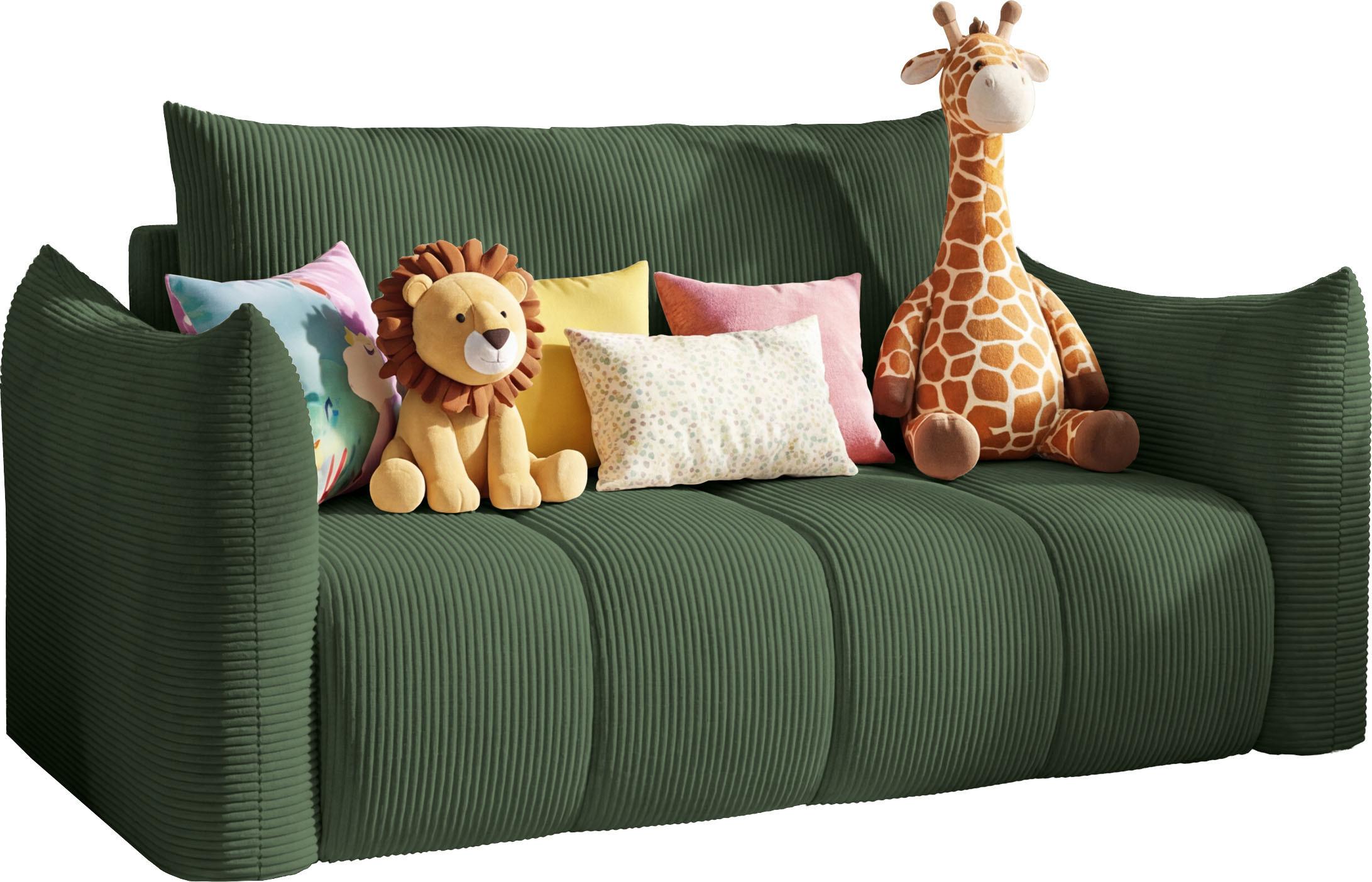 SCHLAFSOFA Lilo mit Bettkasten, Grün Cordstoff 120/86/101 cm - Schwarz/Grün, Kunststoff/Textil (120/86/101cm) - WFL GROUP