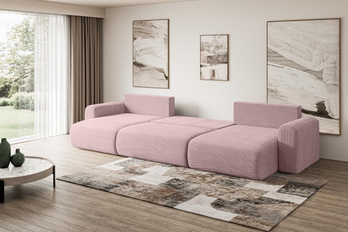 WOHNLANDSCHAFT mit Schlaffunktion und Bettkasten ORRO-U - 362x145x83 cm Rosa Cord - Schwarz/Rosa, Holzwerkstoff/Kunststoff (362/83/145cm) - ALTDECOR