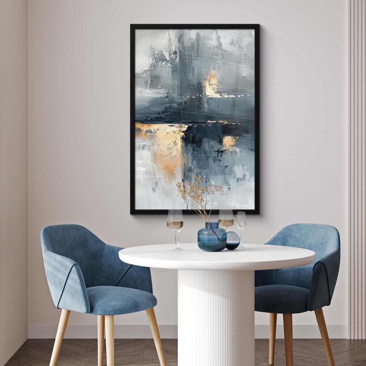 POSTER MIT RAHMENGERAHMTES BILD Kunst - Grau - Gold - Abstrakt 60x90 cm - Dunkelgrau, Papier (60/90cm) - MuchoWow