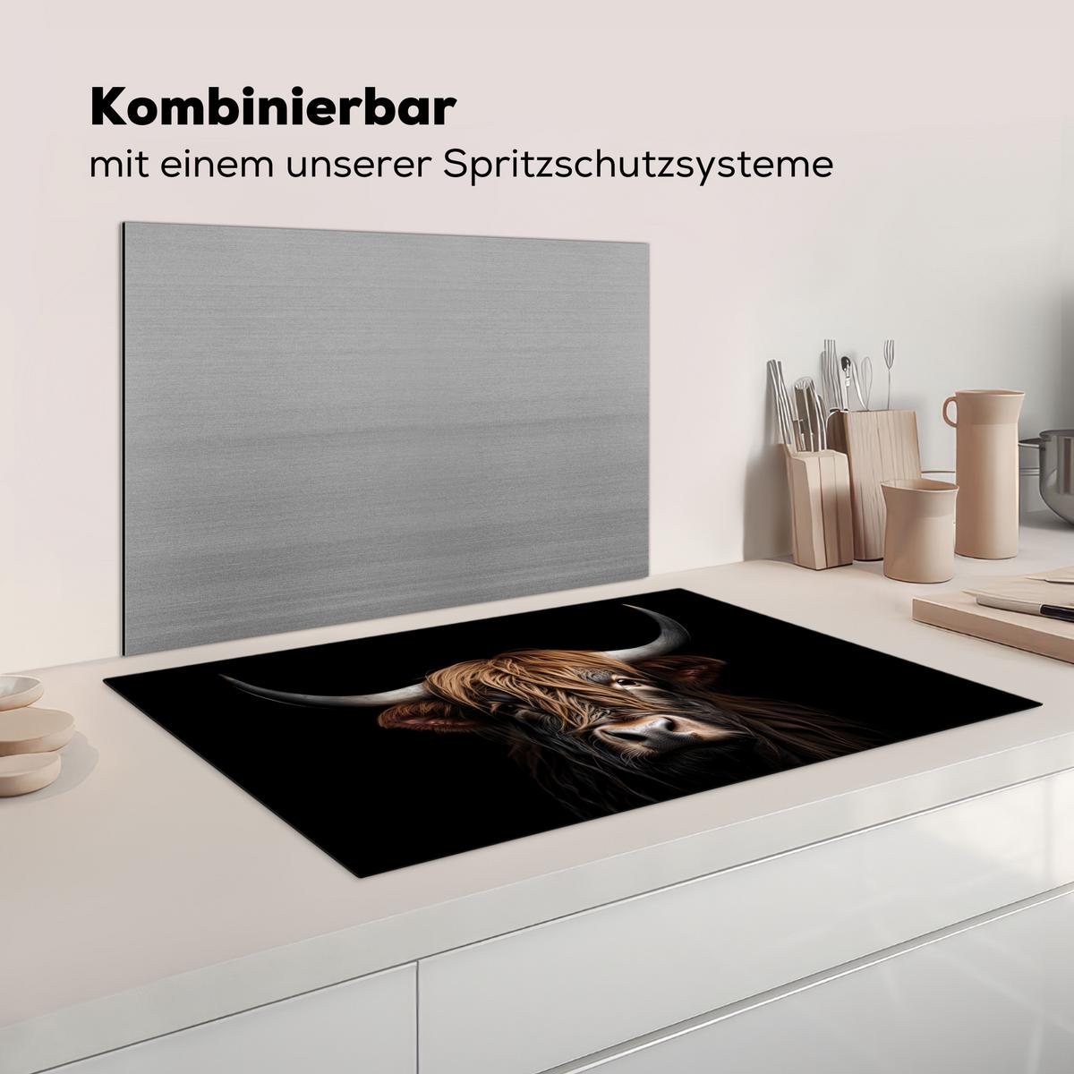 HERDABDECKPLATTE Schottischer Highlander - Porträt - Schwarz - Tier Ceranfeldabdeckung 85x52 cm - Braun, Kunststoff (85/52/0.2cm) - MuchoWow