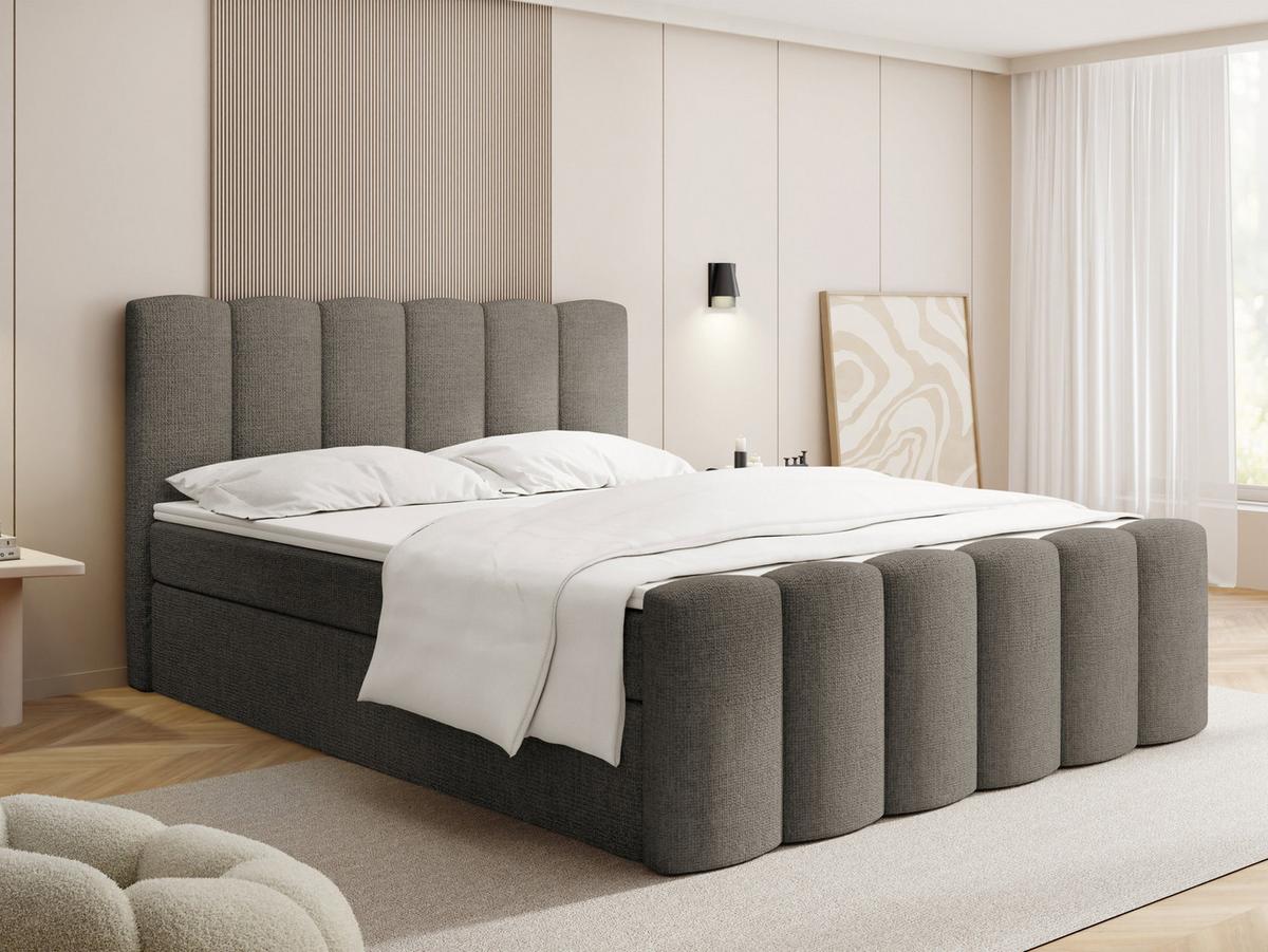 BOXBETT Serenity mit Bettkasten, Taupe Chenille 120x200 cm – inkl. H4 Taschenfederkern Matratze & Foam Topper - Taupe/Beige, Holz/Holzwerkstoff (120/200cm) - WFL GROUP