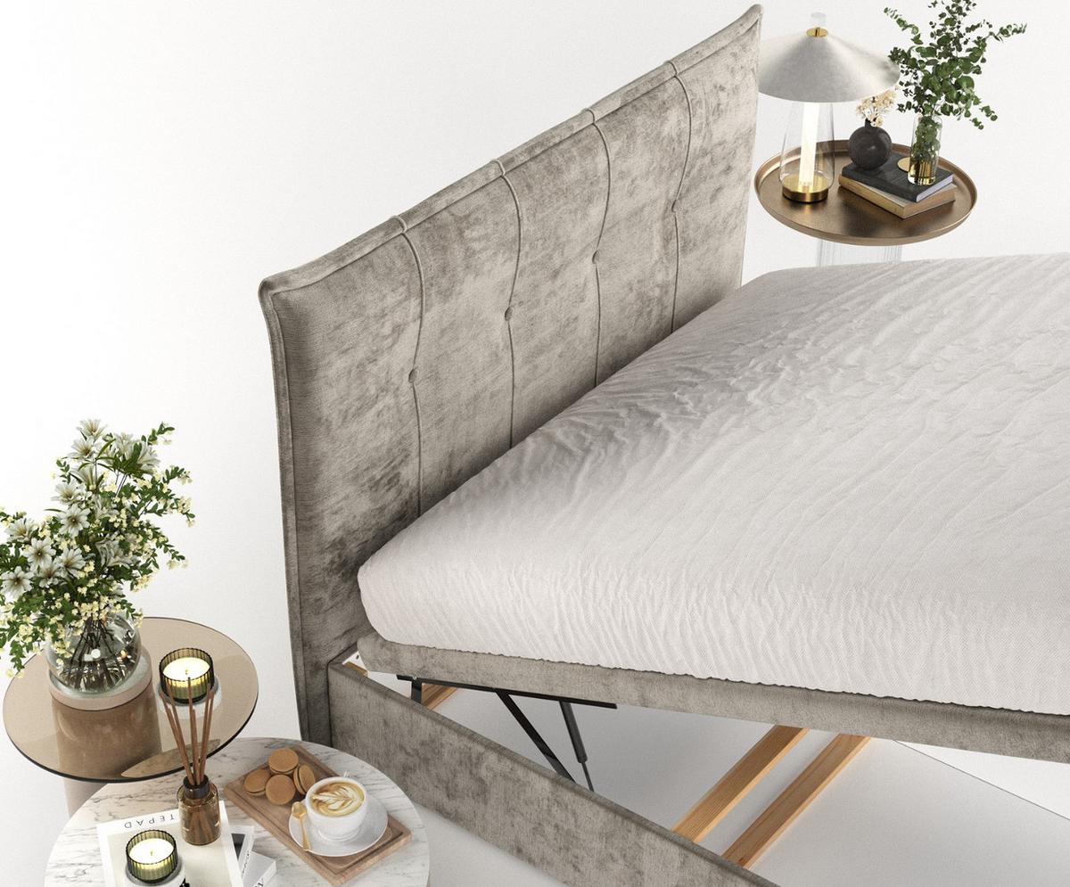 POLSTERBETT Liano mit Stauraum 160/200 cm Beige im Lotta Stoff - Beige/Schwarz, Holz/Holzwerkstoff (160/200cm) - AltaBeds