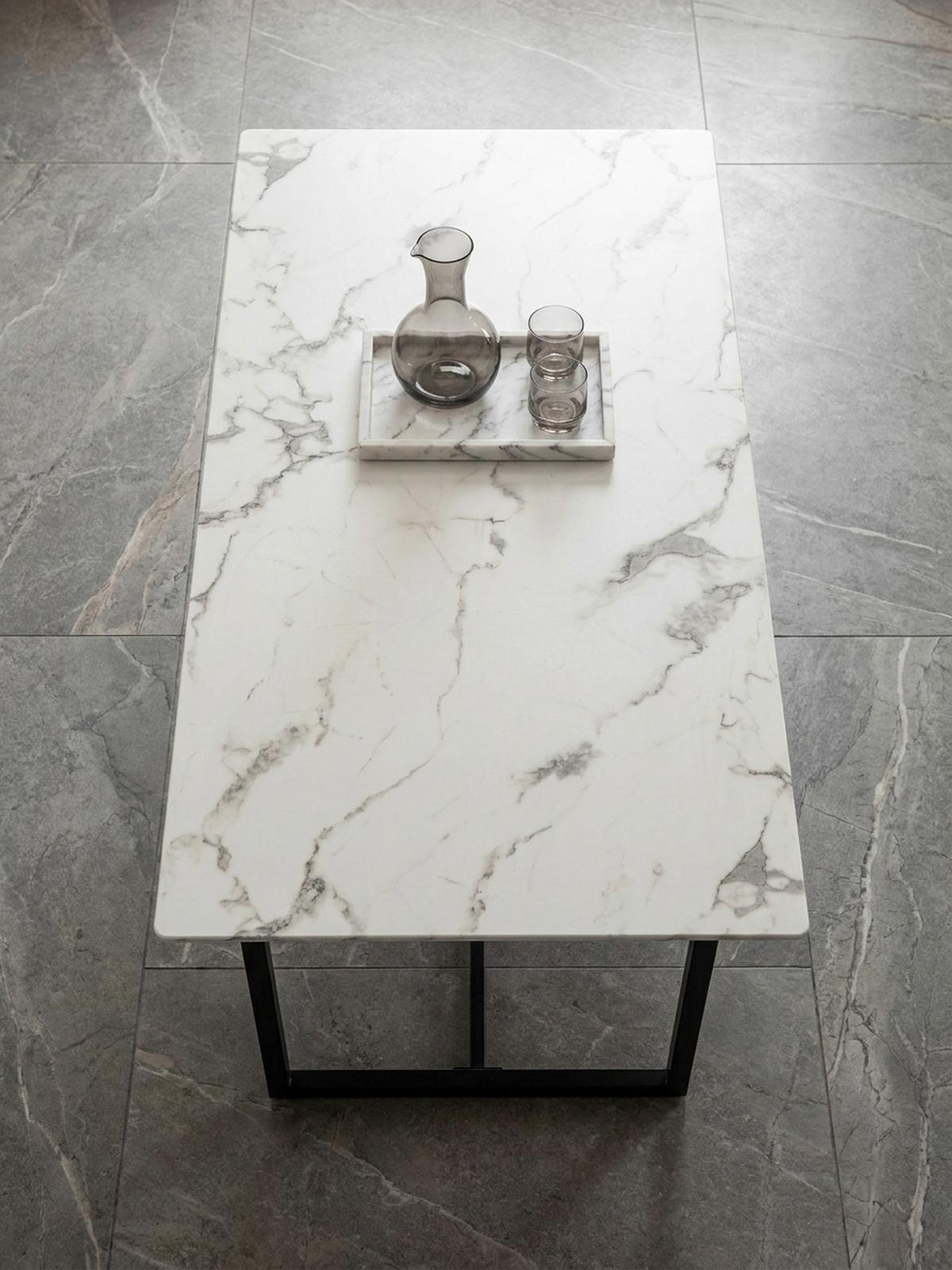 ESSTISCH Marmoroptik Metall Rechteckig Modern Klein, Weiß 160x80x76 cm - Schwarz/Weiß, Holzwerkstoff/Metall (80/160/76cm) - KADIMA DESIGN