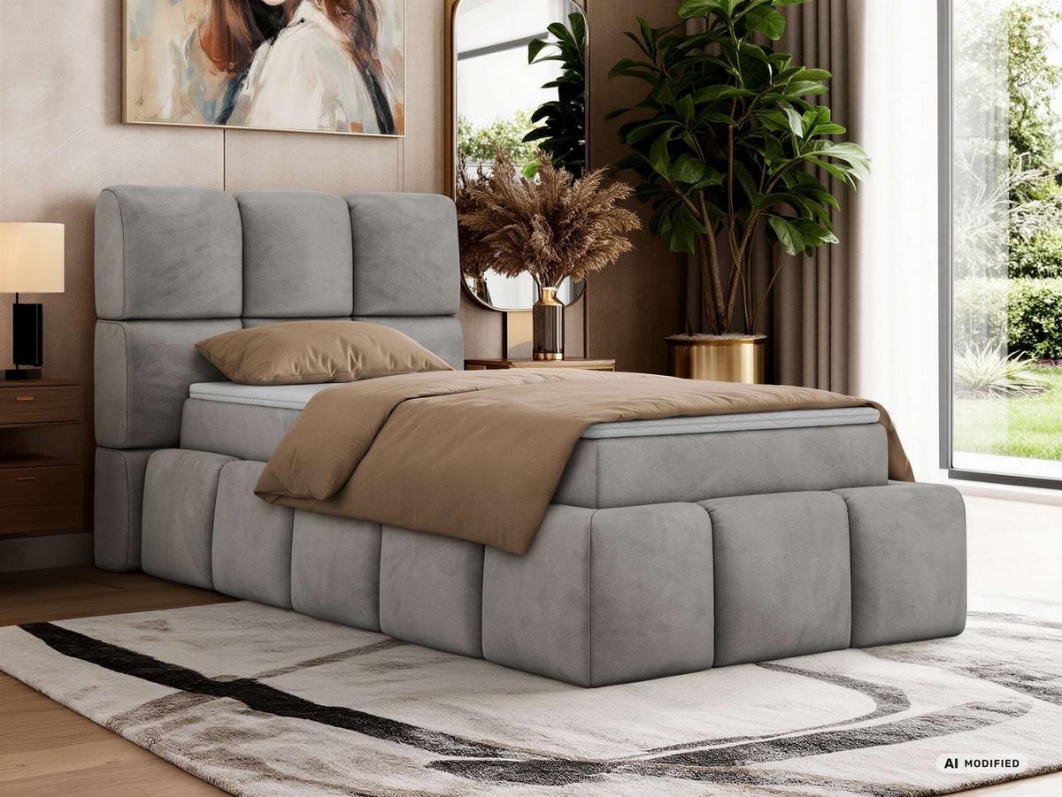 BOXBETT NIRA 90/200 - Hellgrau Velvet - Topper T25 - H3 - Hellgrau/Schwarz, Kunststoff/Textil (90/200cm) - MKS