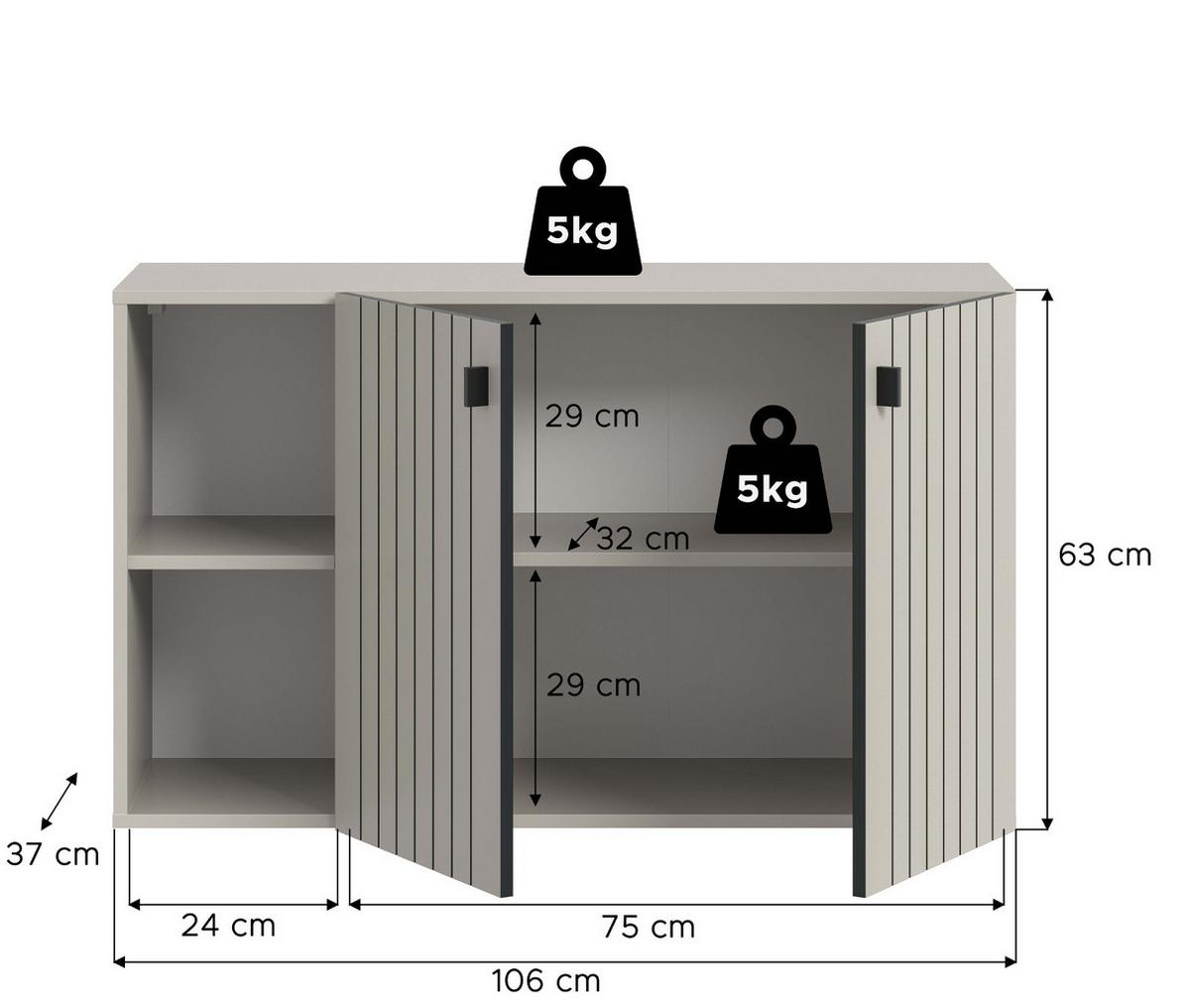 FLURKOMMODE Kaschmir 106 x 63 cm, Schuhschrank hängend - Kaschmir/Schwarz, Holzwerkstoff/Metall (106/96/37cm) - Inn.Furn