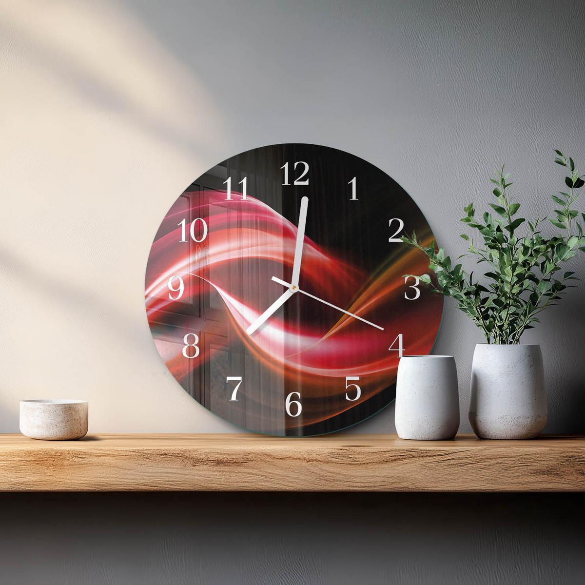 WANDUHR aus Glas Ø30 cm - Abstrakte Linien - Rot, Glas (30/30/0.4cm) - TULUP