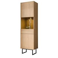VITRINE Stone Eiche, Vitrinenschrank 58 x 200 cm, mit Push-to-Open - Eichefarben/Schwarz, Holzwerkstoff/Metall (58/200/40cm) - Furn.Design