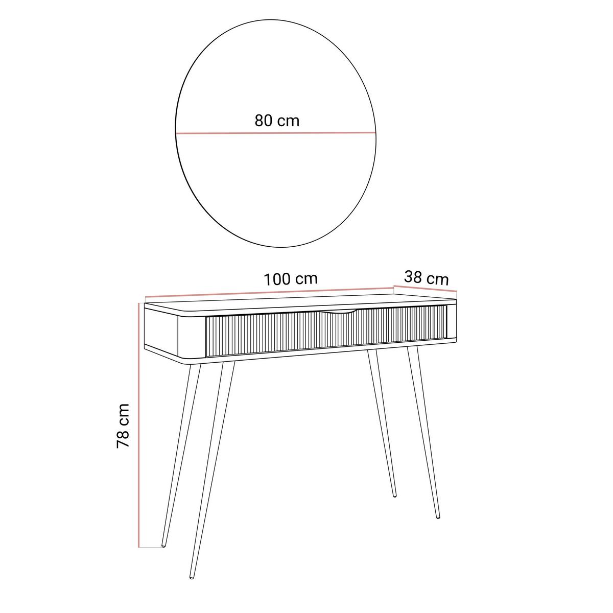 SCHMINKTISCH SCARLETT MIT RUNDEM LED-SPIEGEL SCHWARZ - Schwarz, Holzwerkstoff (100/78/38cm) - Lookway