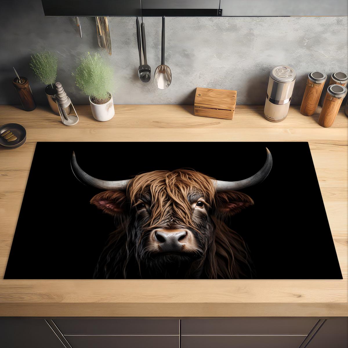 HERDABDECKPLATTE Schottischer Highlander - Porträt - Schwarz - Tier Induktionsschutz 91.6x52.7 cm - Braun, Kunststoff (91.6/52.7/0.2cm) - MuchoWow