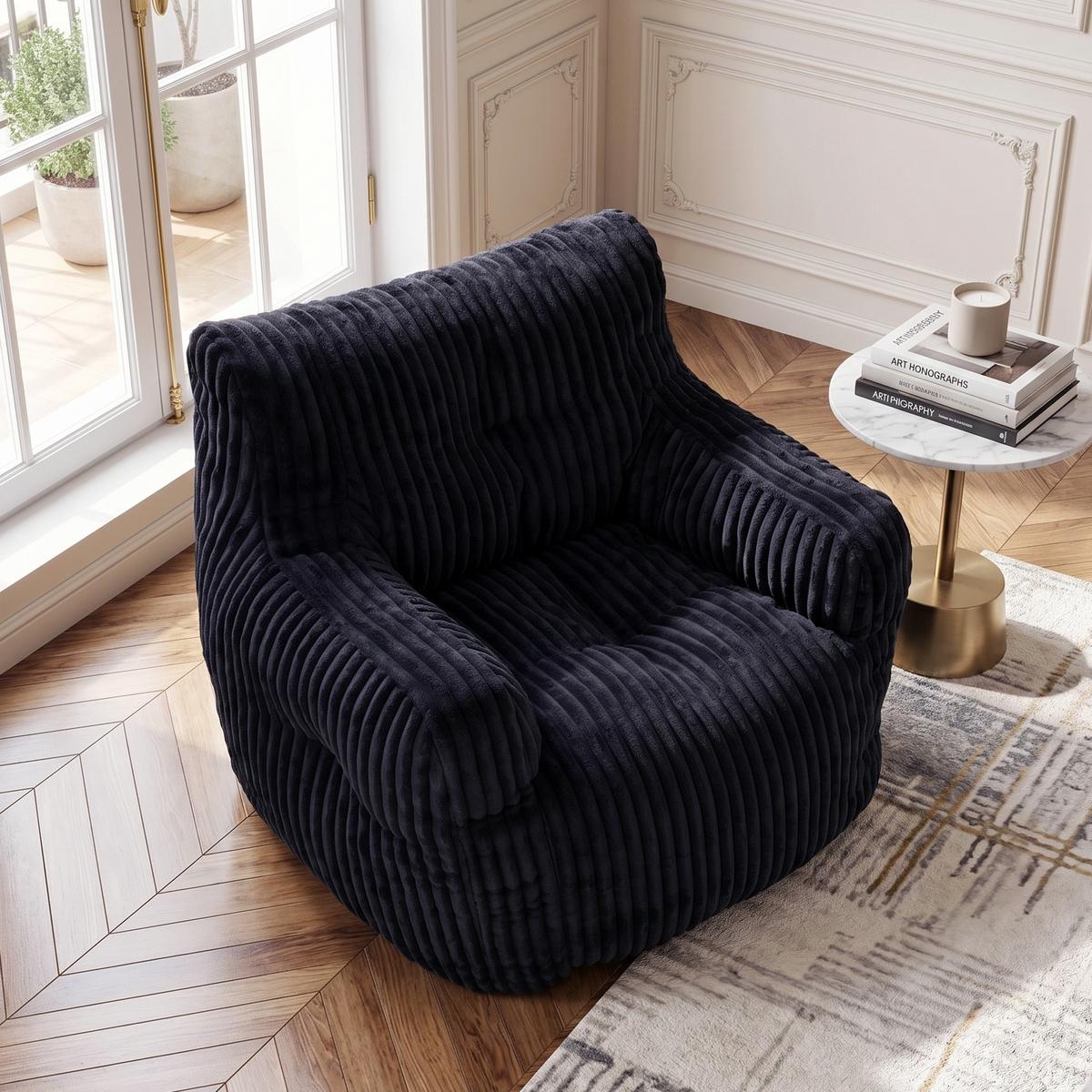 SESSEL weicher cord-stoff ergonomischer mit schaumstofffüllung - Schwarz, Textil (100/70/94cm) - Urban Meuble