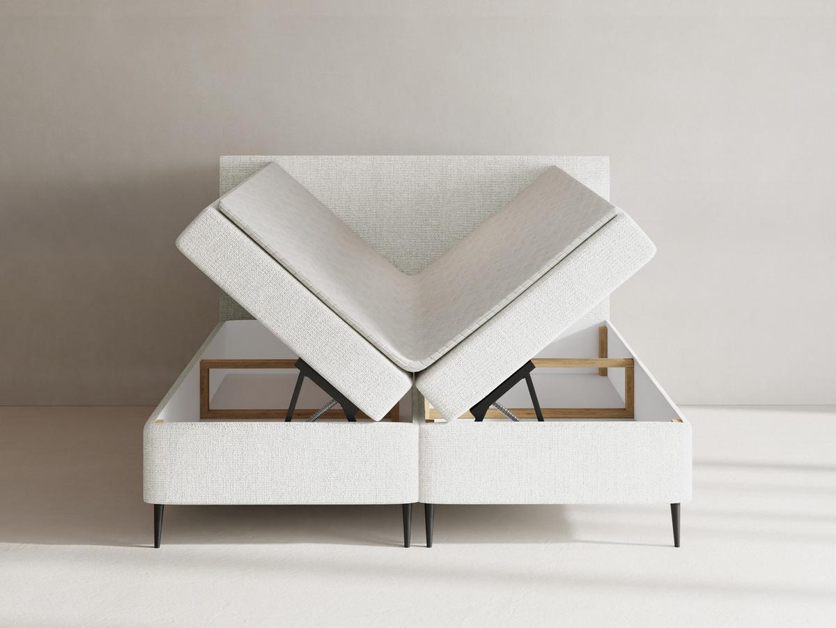 BOXBETT Alba Rise mit Bettkasten, Weiß Chenille 180x200 cm – inkl. H4 Taschenfederkern Matratze & Foam Topper - Schwarz/Weiß, Holz/Textil (180/200cm) - WFL GROUP
