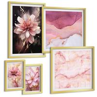 BILDER SET 5er Set - 50x50 cm & 20x30 cm & 40x60 cm Goldrahmen - Waldlandschaften der Wildnis - Goldfarben, Kunststoff (40/60cm) - TULUP