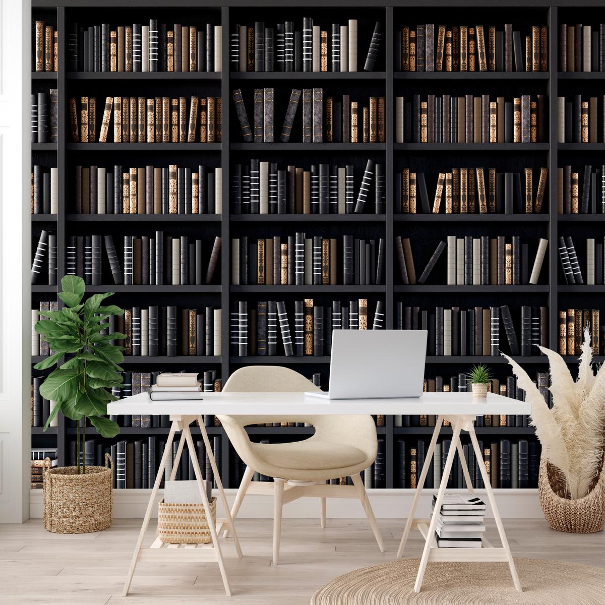 FOTOTAPETE für Büro Bücherregale Bibliothek Literatur 200x140 - Beige/Creme, Papier (200/140cm) - Muralo