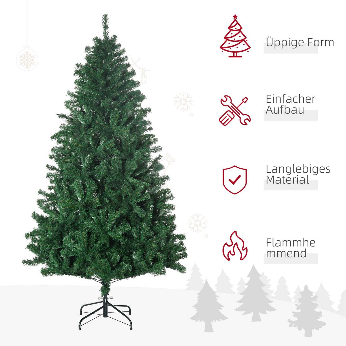 WEIHNACHTSBAUM 1,8 m Christbaum Kunsttanne 1000 Zweige Metallfuß PVC Weiß - Grün, Kunststoff (180cm) - HOMCOM