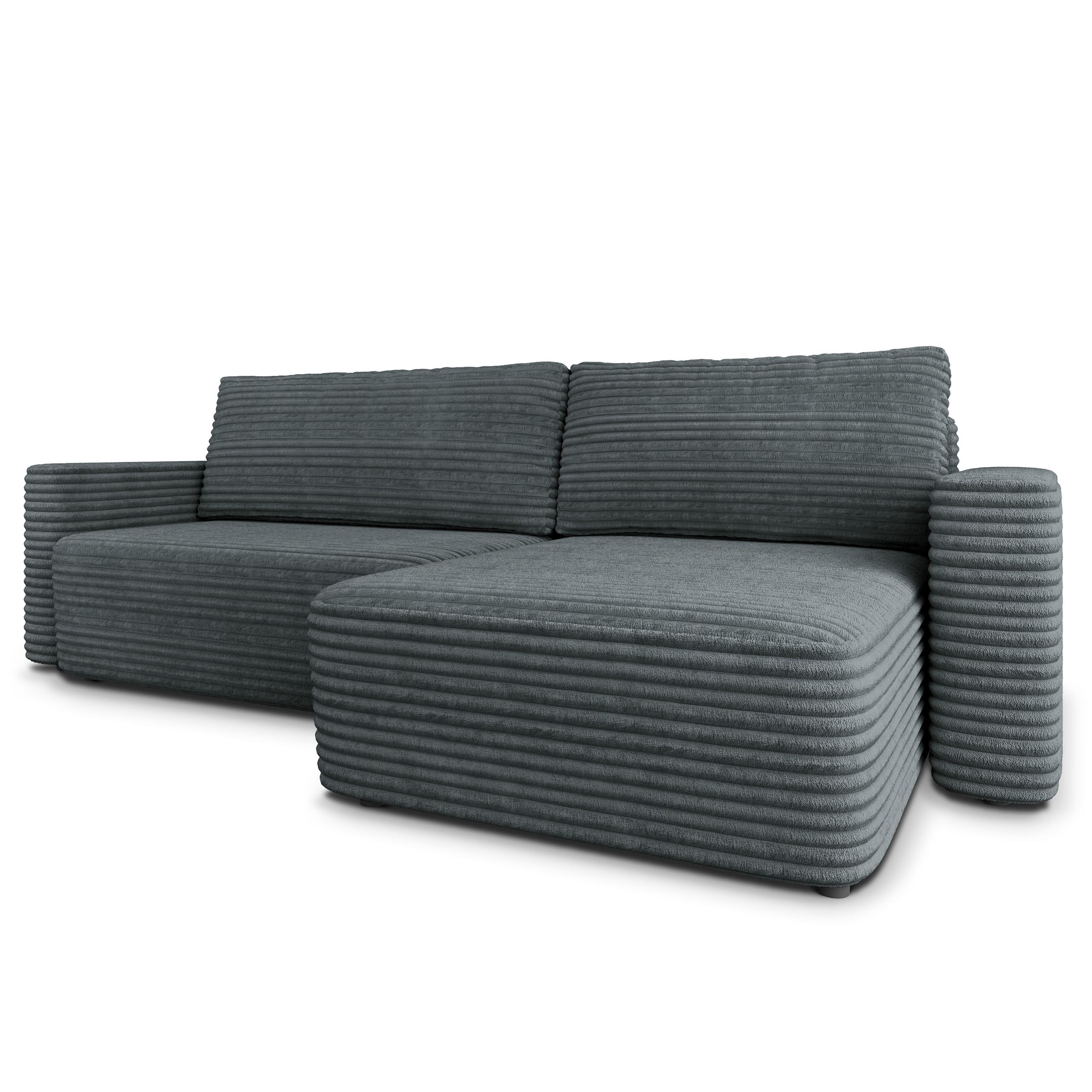 ECKSOFA TELIN Grau Kordstoff mit Schlaffunktion - Grau, Holz (280/162cm) - MASSENO