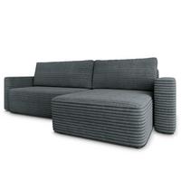 ECKSOFA TELIN Grau Kordstoff mit Schlaffunktion - Grau, Holz (280/162cm) - MASSENO