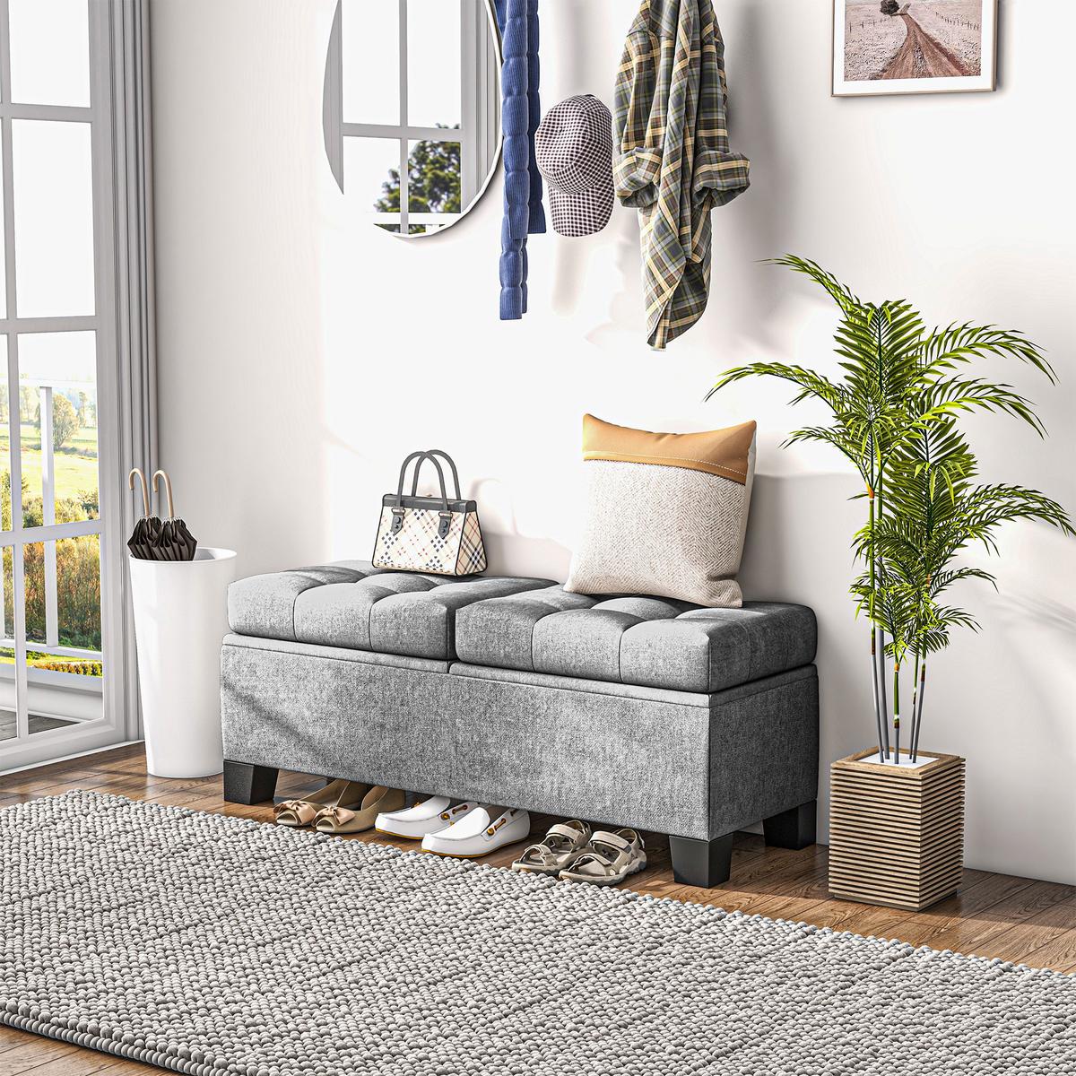 TRUHENBANK mit Leinenoptik - Schwarz/Grau, Holzwerkstoff/Textil (41/47/116cm) - HOMCOM