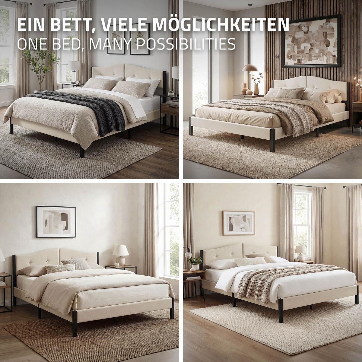 POLSTERBETT 160x200 cm Beige mit Lattenrost und Leinenstoff - Beige, Holzwerkstoff/Textil (160/200cm) - ML-DESIGN