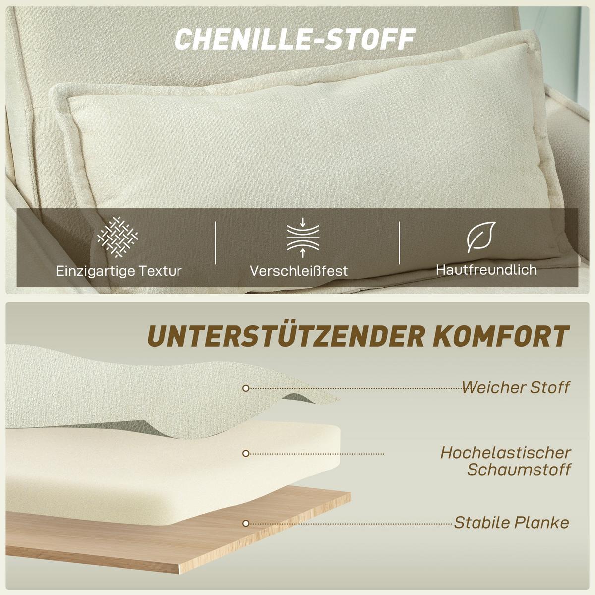 SCHLAFSESSEL Polyester Eukalyptusholz Cremeweiß - Eukalyptusholzfarben/Creme, Holz/Textil (84/87/88cm) - HOMCOM