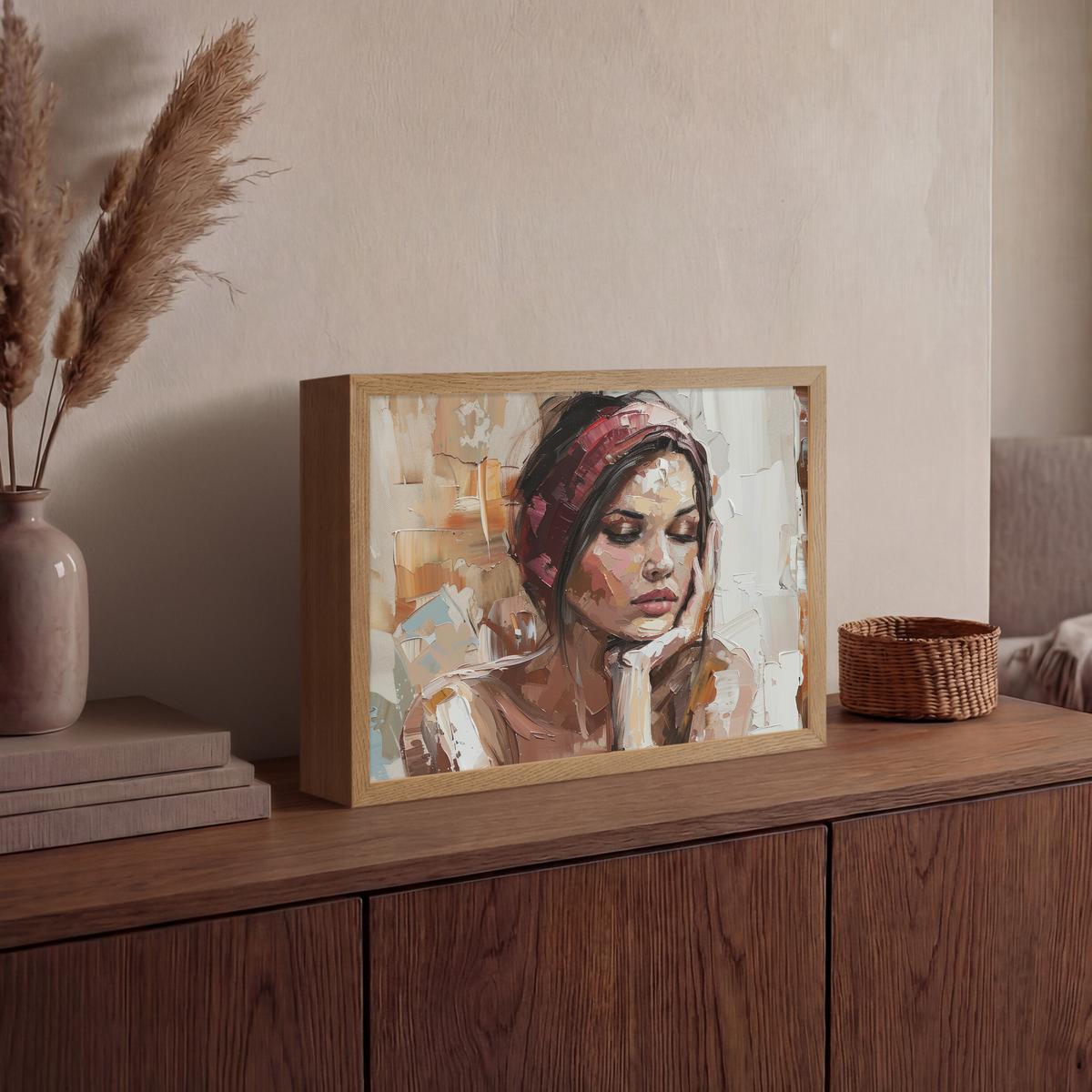 WANDLEUCHTE MIT AKKU Frau - Lackierung - Porträt - Modern 40x30 cm - Braun, Holzwerkstoff (40/30/8cm) - OnlyWow