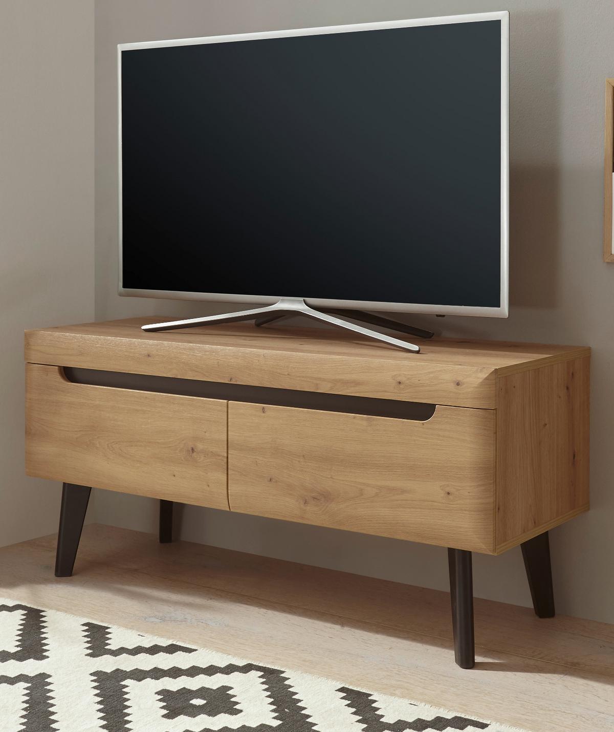 TV-LOWBOARD Eiche Artisan und schwarz 107 x 50 cm, TV Unterschrank mit Vollauszug - Eichefarben/Schwarz, Holzwerkstoff/Metall (107/50/40cm) - Furn.Design