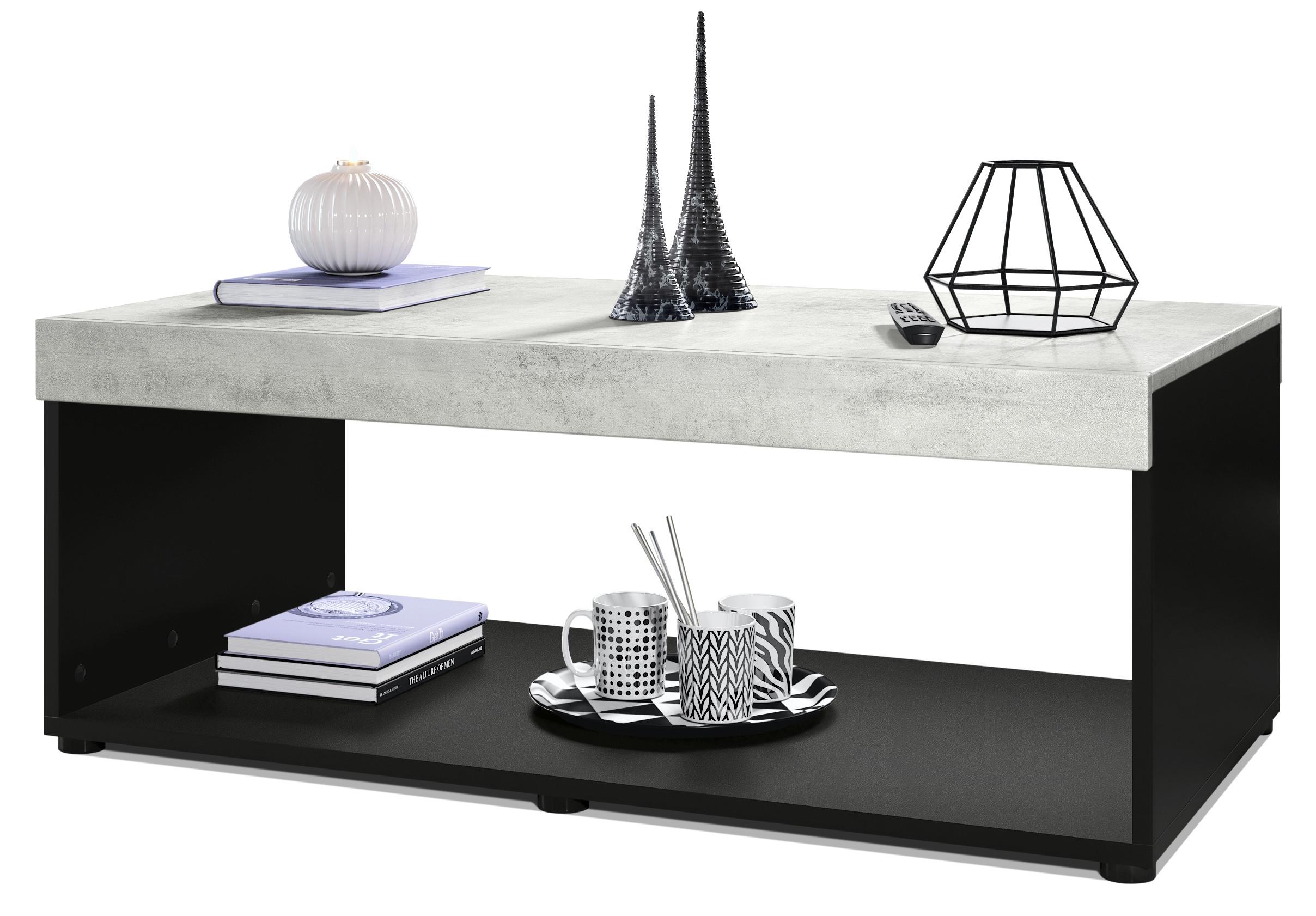 COUCHTISCH Pure Tischplatte und Blenden in Beton Oxid Optik - Hellgrau, Holzwerkstoff (58/104/40.5cm) - Vladon