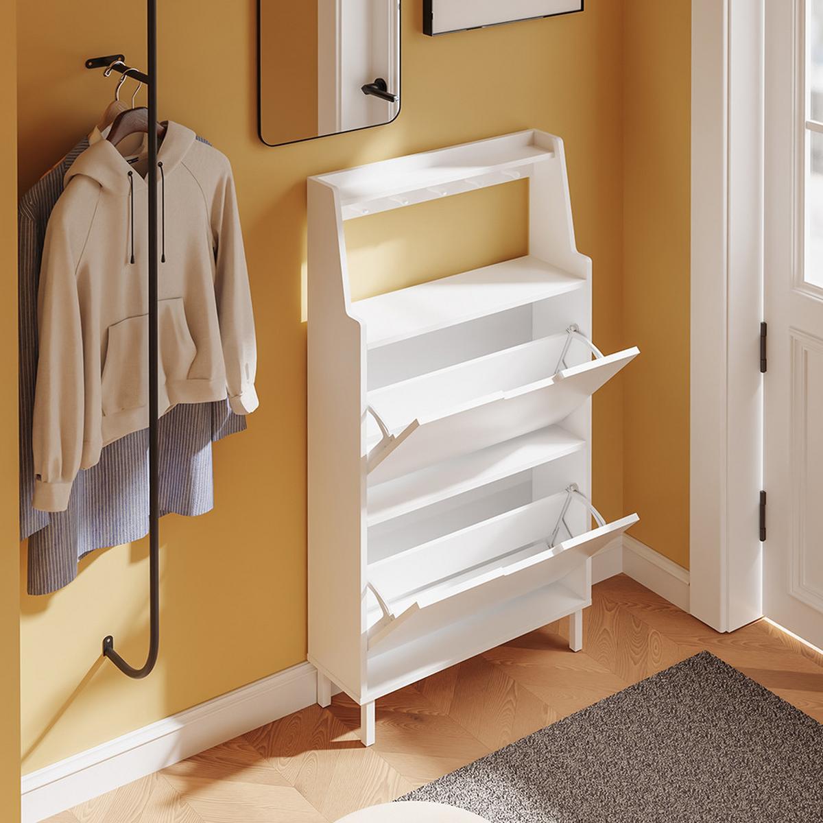SCHUHSCHRANK mit 2 Türen Weiß 60x19x119cm Modern - Weiß, Holzwerkstoff (19/119/60cm) - SoBuy