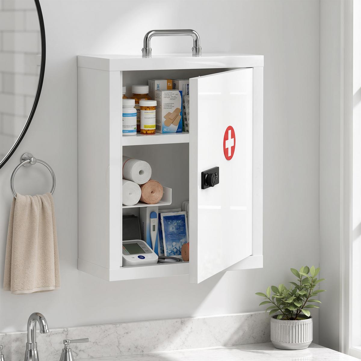 MEDIZINSCHRANK Kaltgewalzter Stahl Weiß - Weiß, Metall (14/38/32cm) - HOMCOM