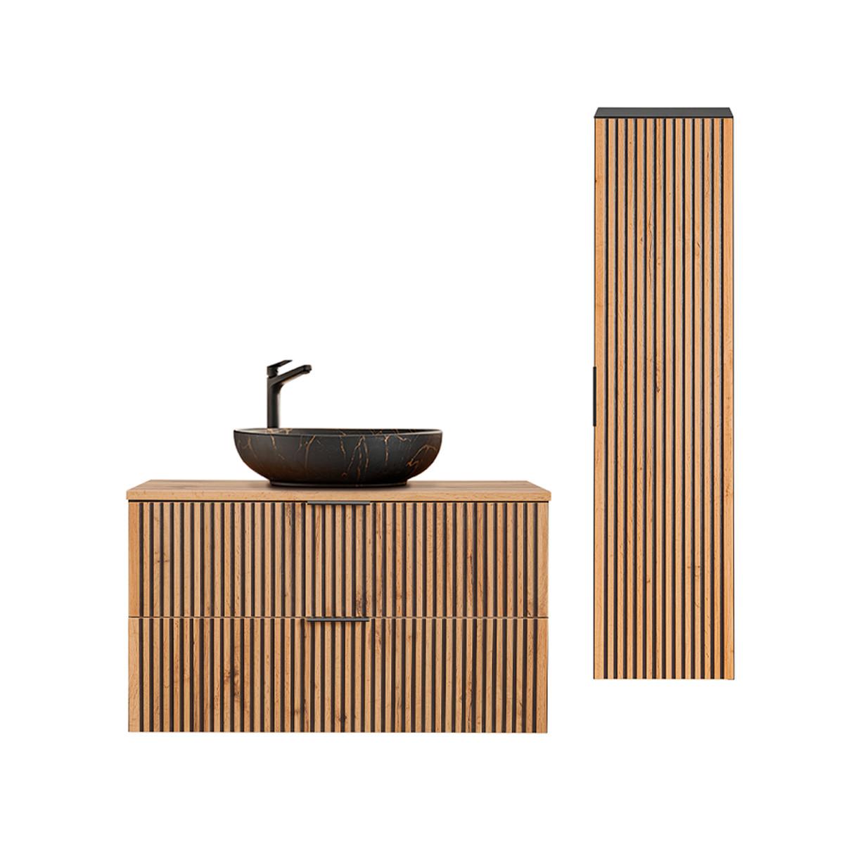 BADMÖBEL 100.6cm Gaia 2er-Set Holz in Eichenoptik und Schwarz - Schwarz, Holzwerkstoff (100.6/59/46cm) - Petits-meubles