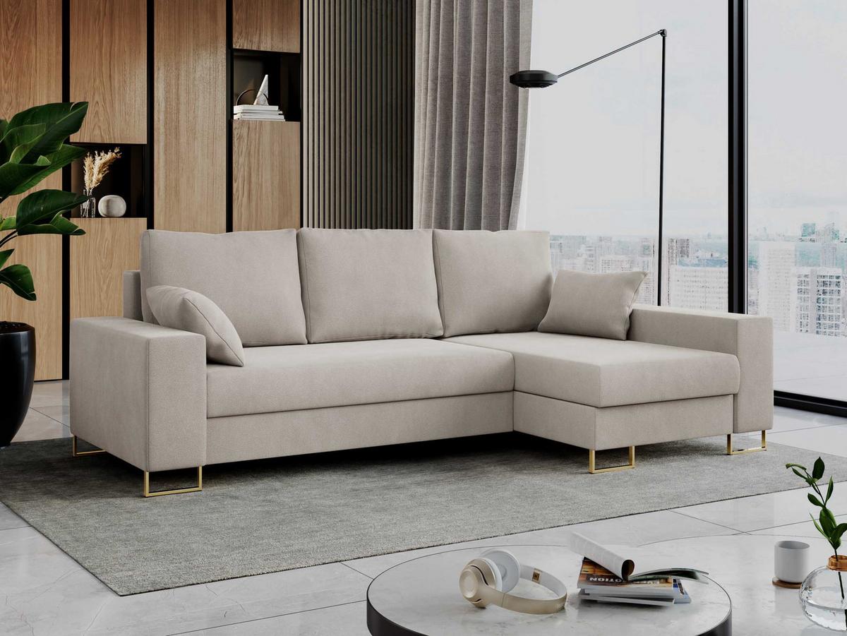 ECKSOFA Dorian Velvet Beige - Ecru/Goldfarben, Textil/Metall (242/138cm) - MKS