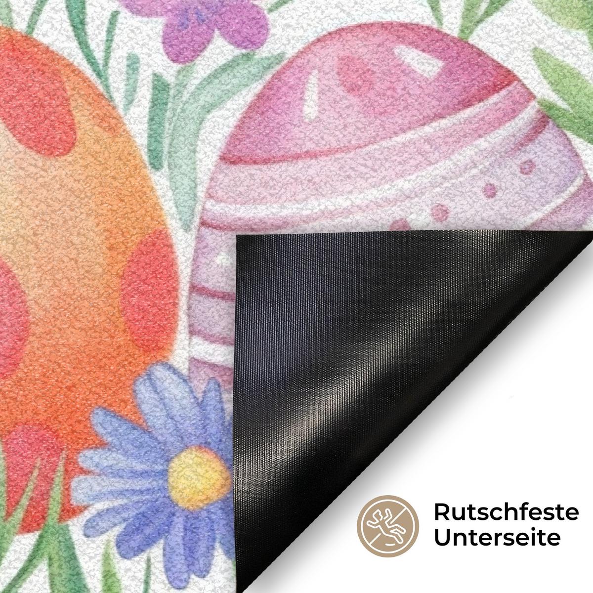 FUSSMATTE Blumengarten - Bunt - Eier Teppichmatte 60x40 cm - Multicolor/Weiß, Kunststoff (40/60cm) - MuchoWow