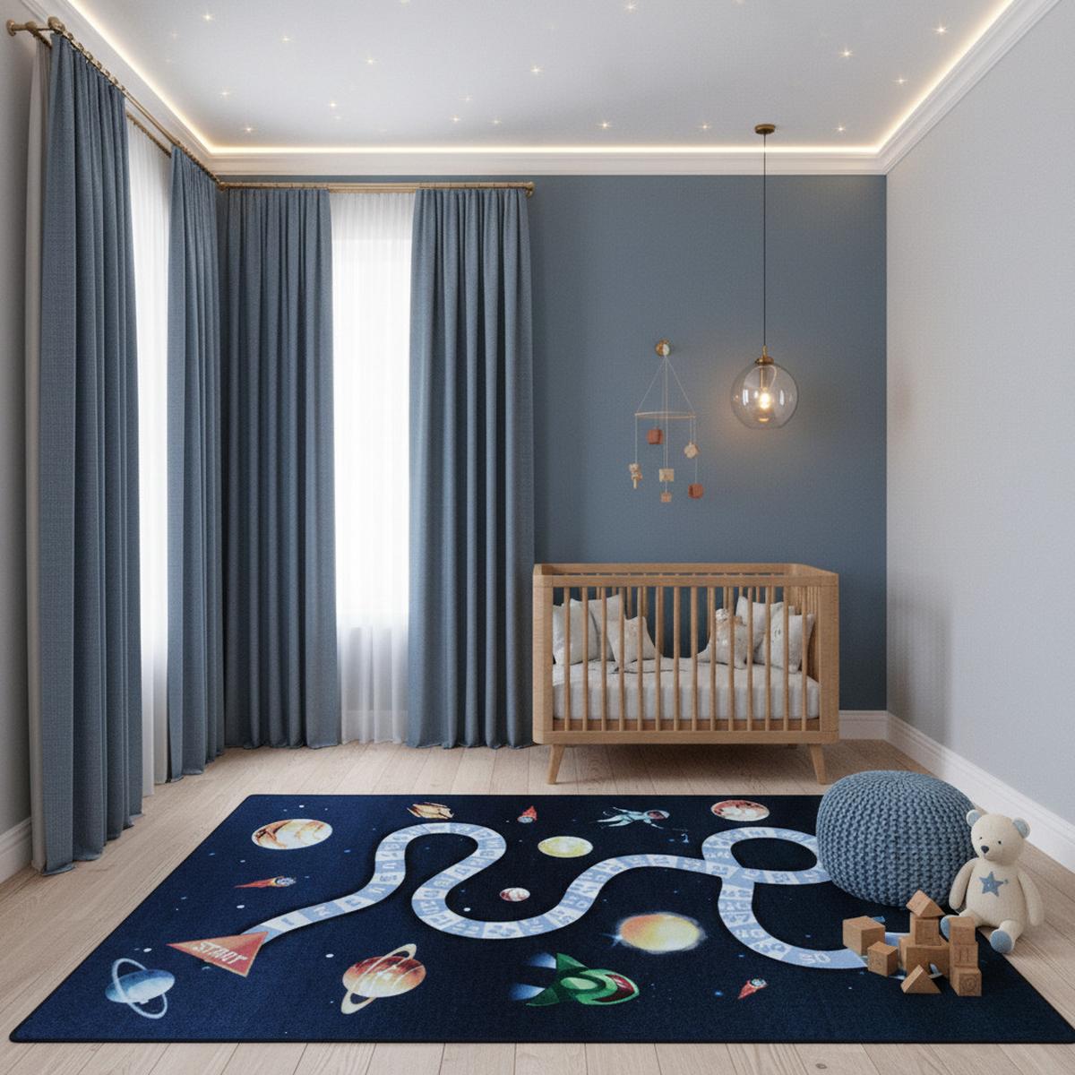 KINDERTEPPICH TRAUN, mit Weltraum-Motiv, Marineblau, 160 x 230 cm - Blau, Textil (230/160cm) - KADIMA DESIGN