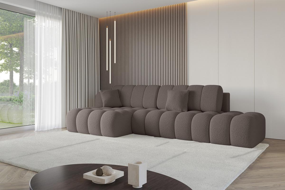 ECKSOFA mit Schlaffunktion Ottomane Links OLEA-L2 321x164x75 Braun Bouclé - Schwarz/Braun, Holzwerkstoff/Kunststoff (321/164cm) - ALTDECOR