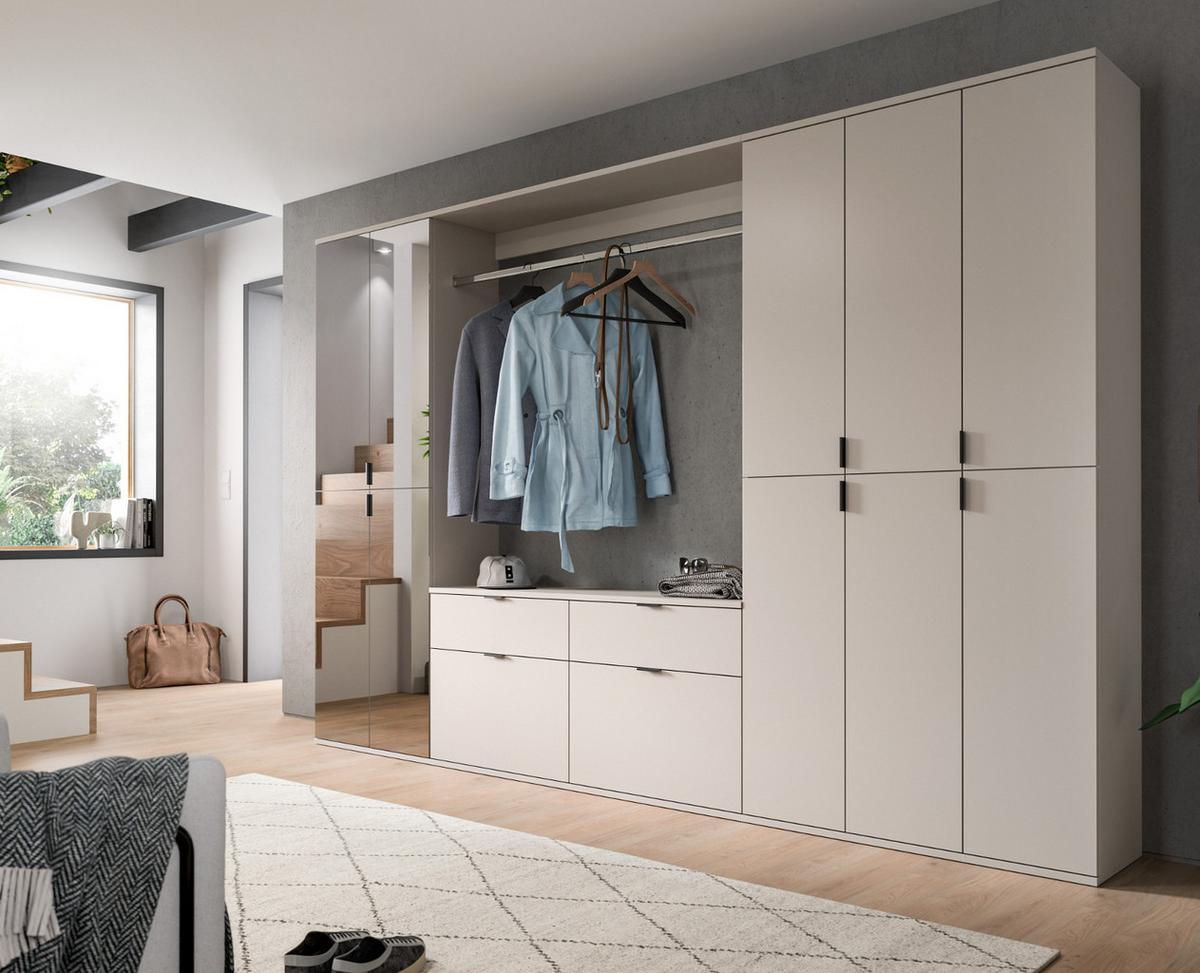 GARDEROBENSCHRANK Kaschmir 122 x 193 cm, Flurschrank mit Spiegel - Kaschmir/Schwarz, Glas/Holzwerkstoff (122/193/34cm) - Inn.Furn