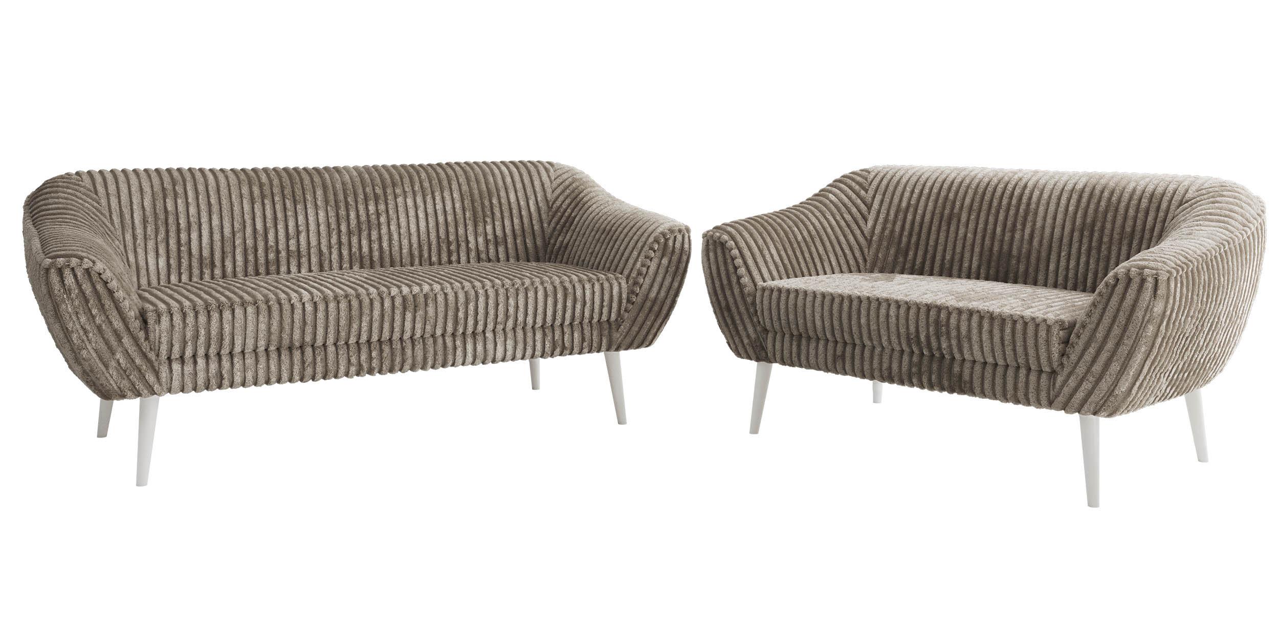 SITZGARNITUR PIRS 3+2 - Hellbraun Cord - Weiße Beine - Hellbraun/Weiß, Holzwerkstoff/Textil (180/75/74cm) - MKS