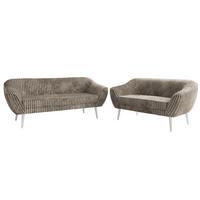 SITZGARNITUR PIRS 3+2 - Hellbraun Cord - Weiße Beine - Hellbraun/Weiß, Holzwerkstoff/Textil (180/75/74cm) - MKS