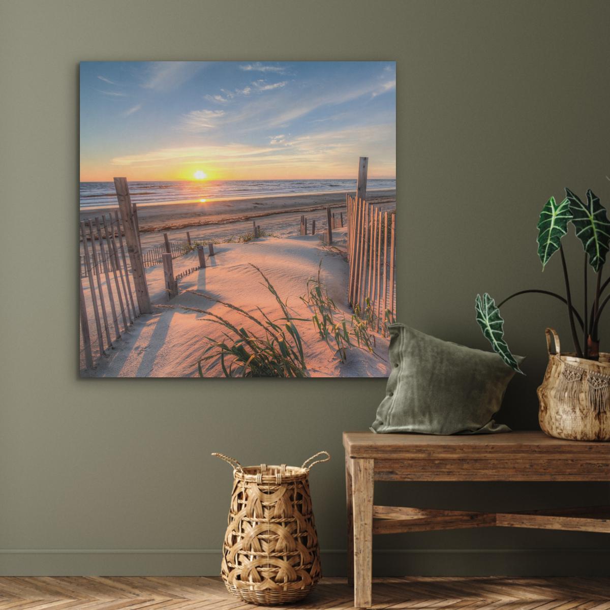 AKUSTIKBILD Strand - Meer - Düne - Sonnenuntergang - Landschaft Akustikpaneele 90x90 cm - Beige, Kunststoff (90/90/0.9cm) - MuchoWow