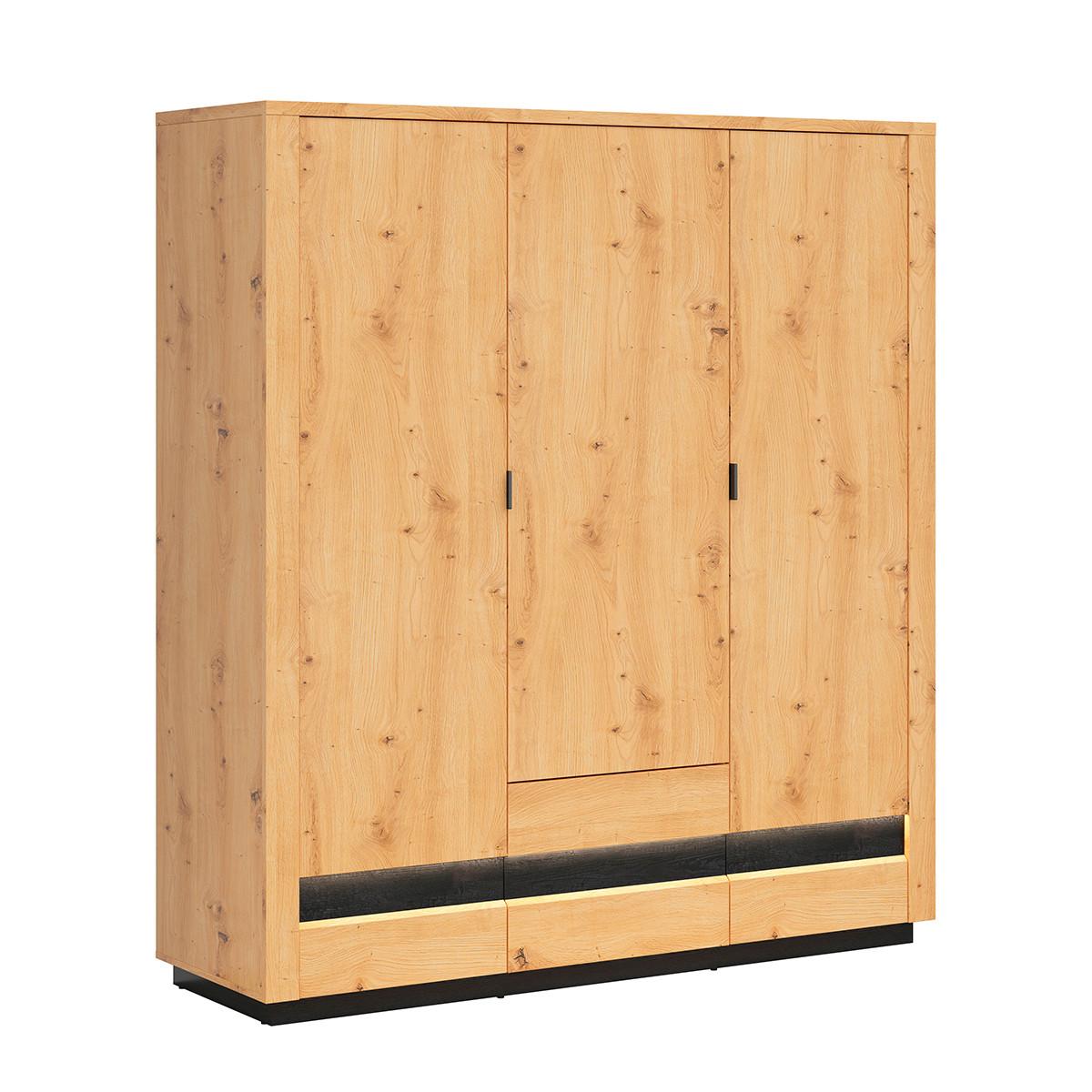SCHRANK 3 Türen Glenn Holz und Schwarz - Schwarz, Holzwerkstoff (180/199/56cm) - Petits-meubles