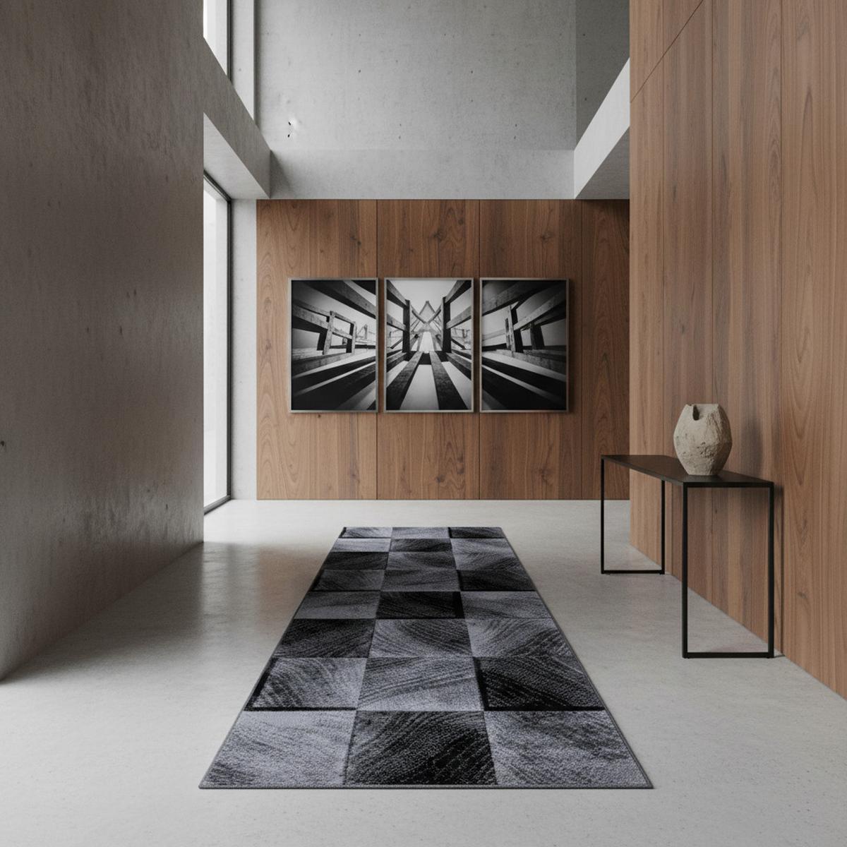 TEPPICH Kurzflor INN in Schwarz, kariert, 80 x 300 cm - Schwarz, Textil (80/300cm) - KADIMA DESIGN