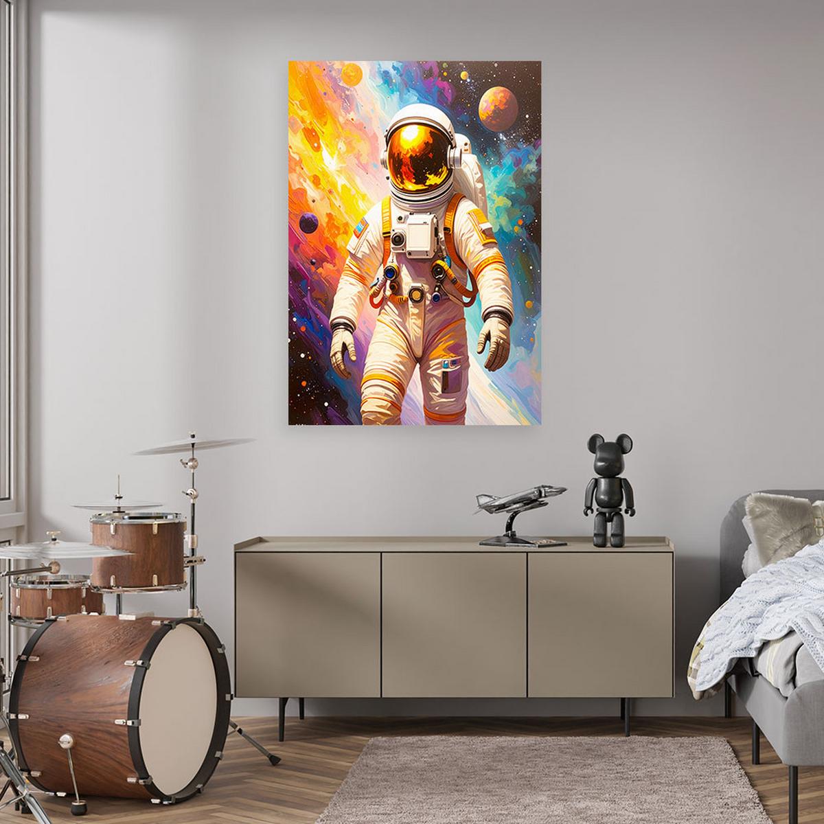LEINWANDBILD Astronaut Weltraum Planeten 60x90cm - Multicolor, Textil (60/90cm) - Feeby