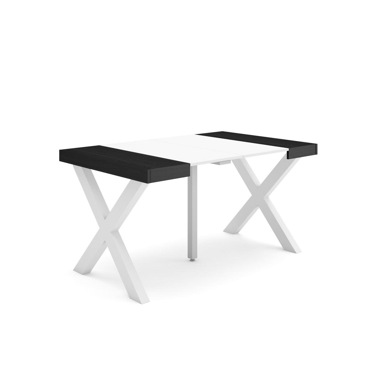 KONSOLENTISCH ausziehbar 58 bis 140cm, für 6 Gäste, weiß schwarz, 90/58/73cm - Multicolor/Schwarz, Holzwerkstoff (90/140/73cm) - Skraut Home