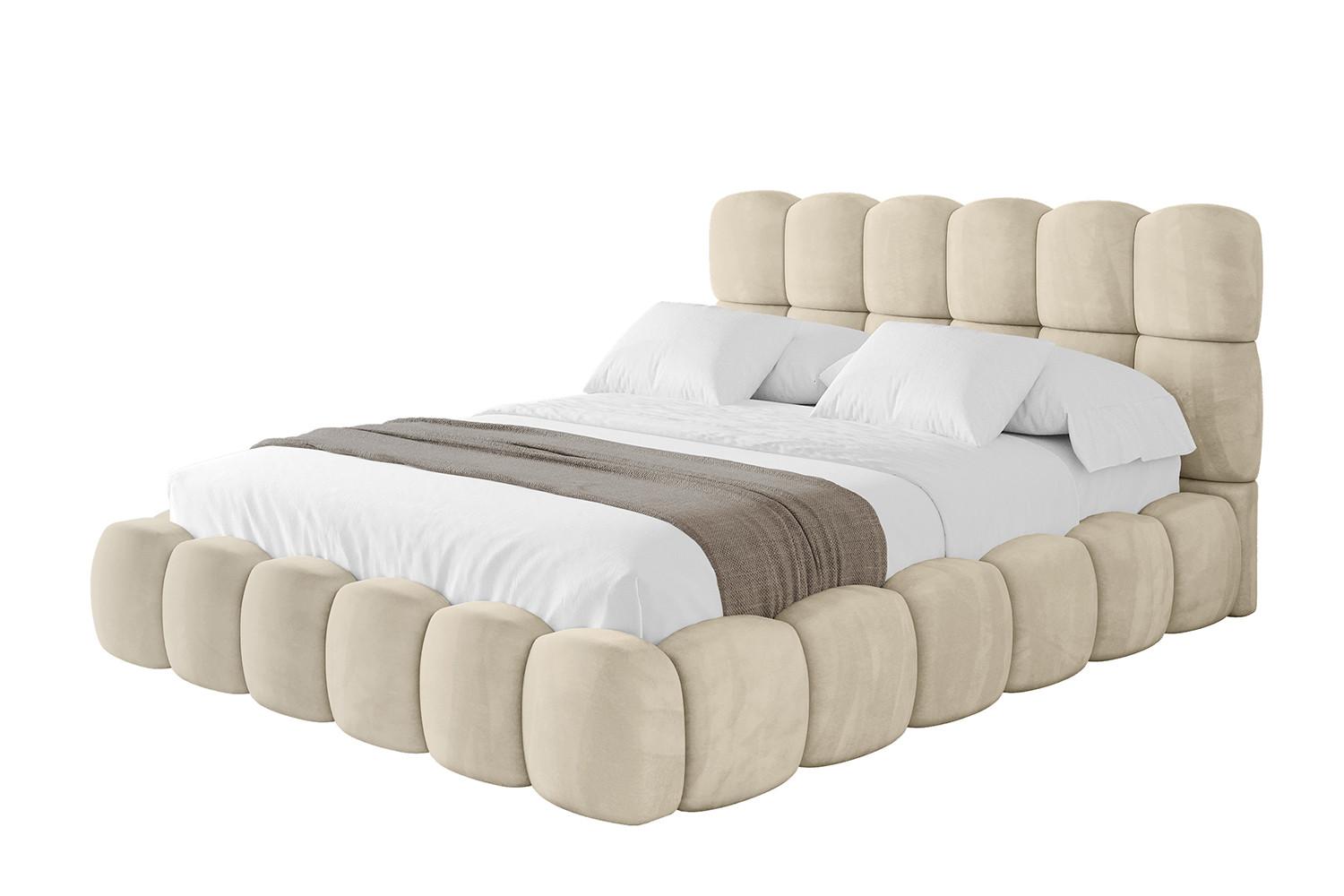 POLSTERBETT mit Bettkasten und Lattenrost, Boxbett ohne Matratze - LEYA 160x200 Beige - Ecru, Holzwerkstoff/Textil (160/200cm) - ALTDECOR