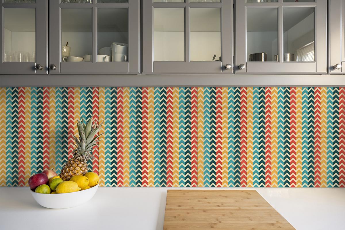 SELBSTKLEBENDE Wandfliesen 9 Stück 30x30 cm - Retro-Muster - Multicolor, Textil (30/1.6/30cm) - TULUP