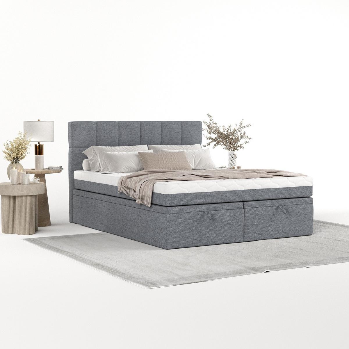BOXBETT Elano 200/200 cm Grau im Neve Stoff - Schwarz/Grau, Holz/Holzwerkstoff (200/200cm) - AltaBeds