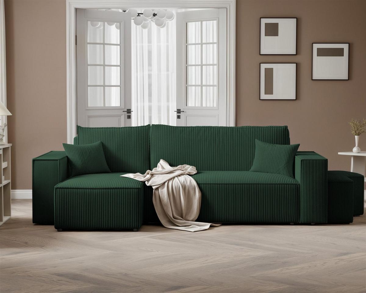 ECKSOFA Adara Inkl. Hocker - Grün, Holzwerkstoff/Textil (262/145cm) - Fun Möbel