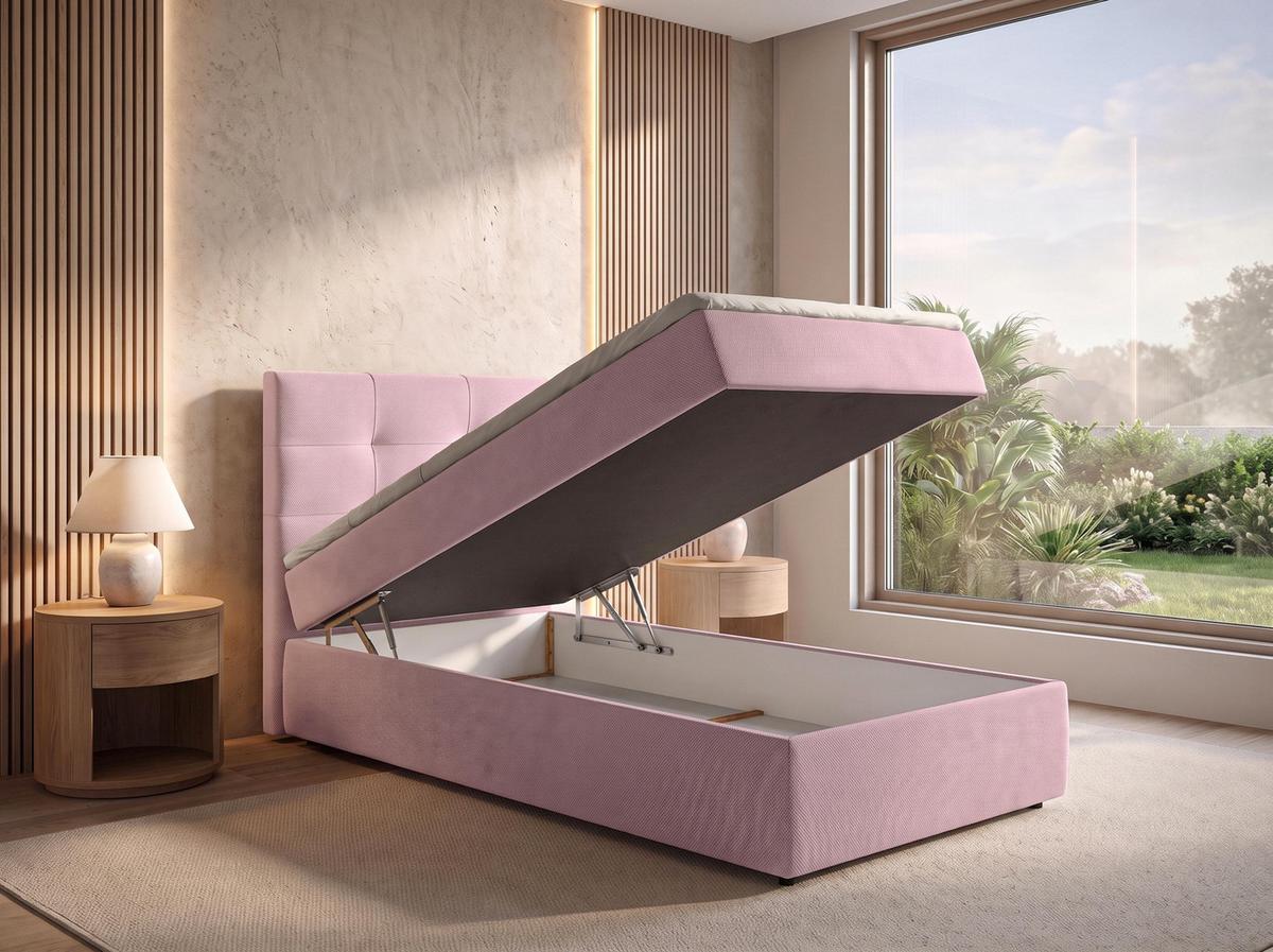 BOXBETT SAKARYA 80x200 cm mit Bettkasten und Matratze - Rosa + TOPPER - Schwarz/Rosa, Holz/Holzwerkstoff (80/200cm) - AX Living